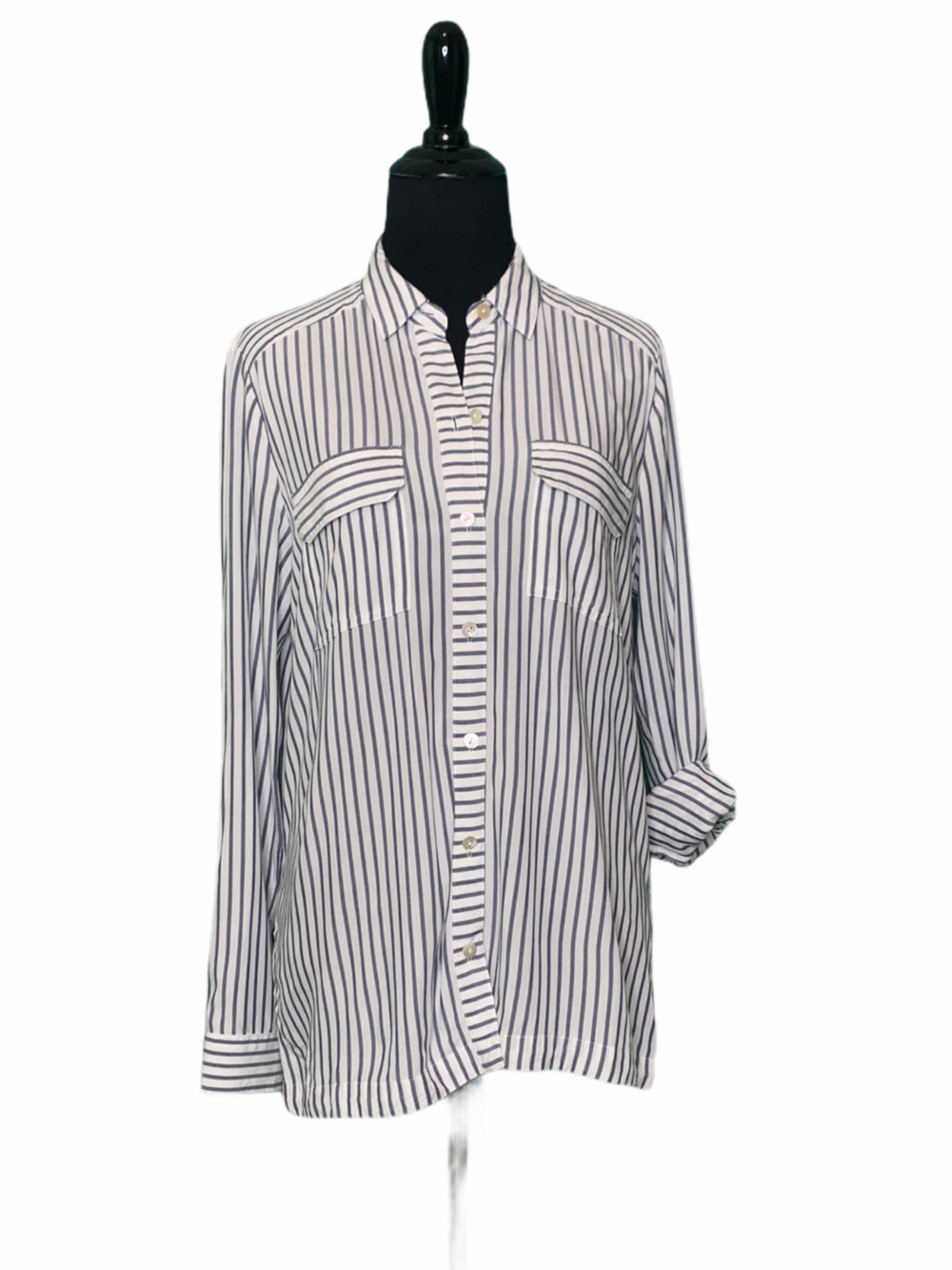 J Jill White Black Striped Casual Tunic Top Size XS
